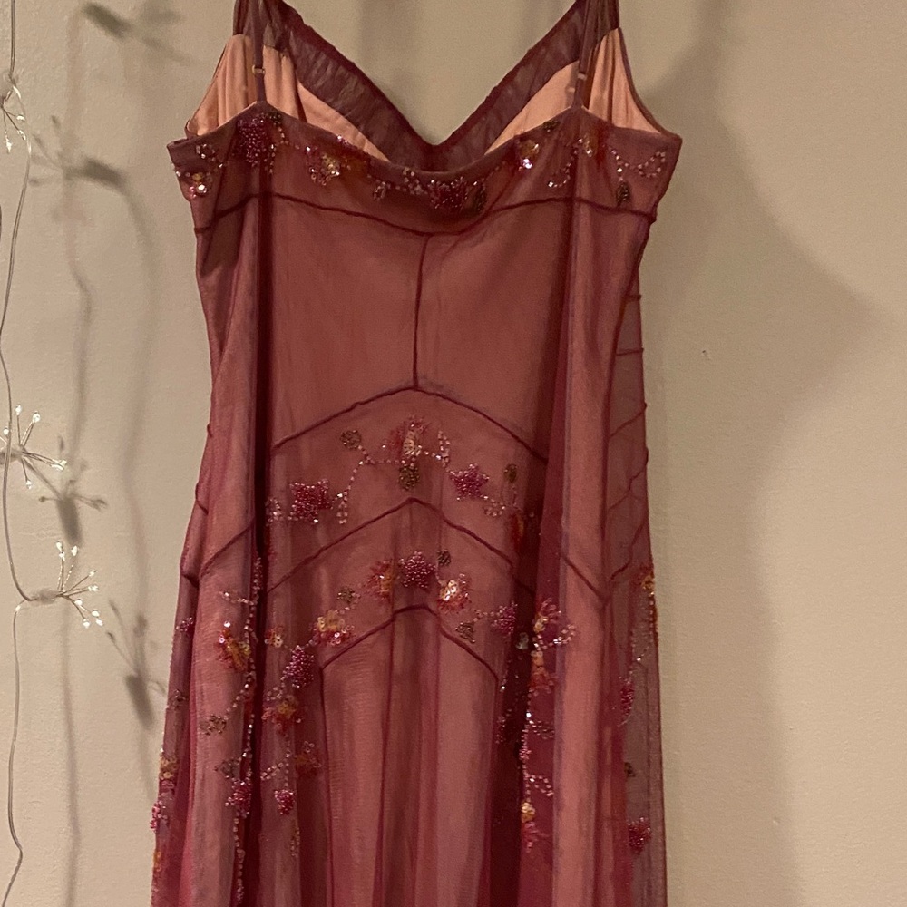 BCBGMaxAzria Embellished Sheer Midi Dress in Mauve - Picture 7 of 7